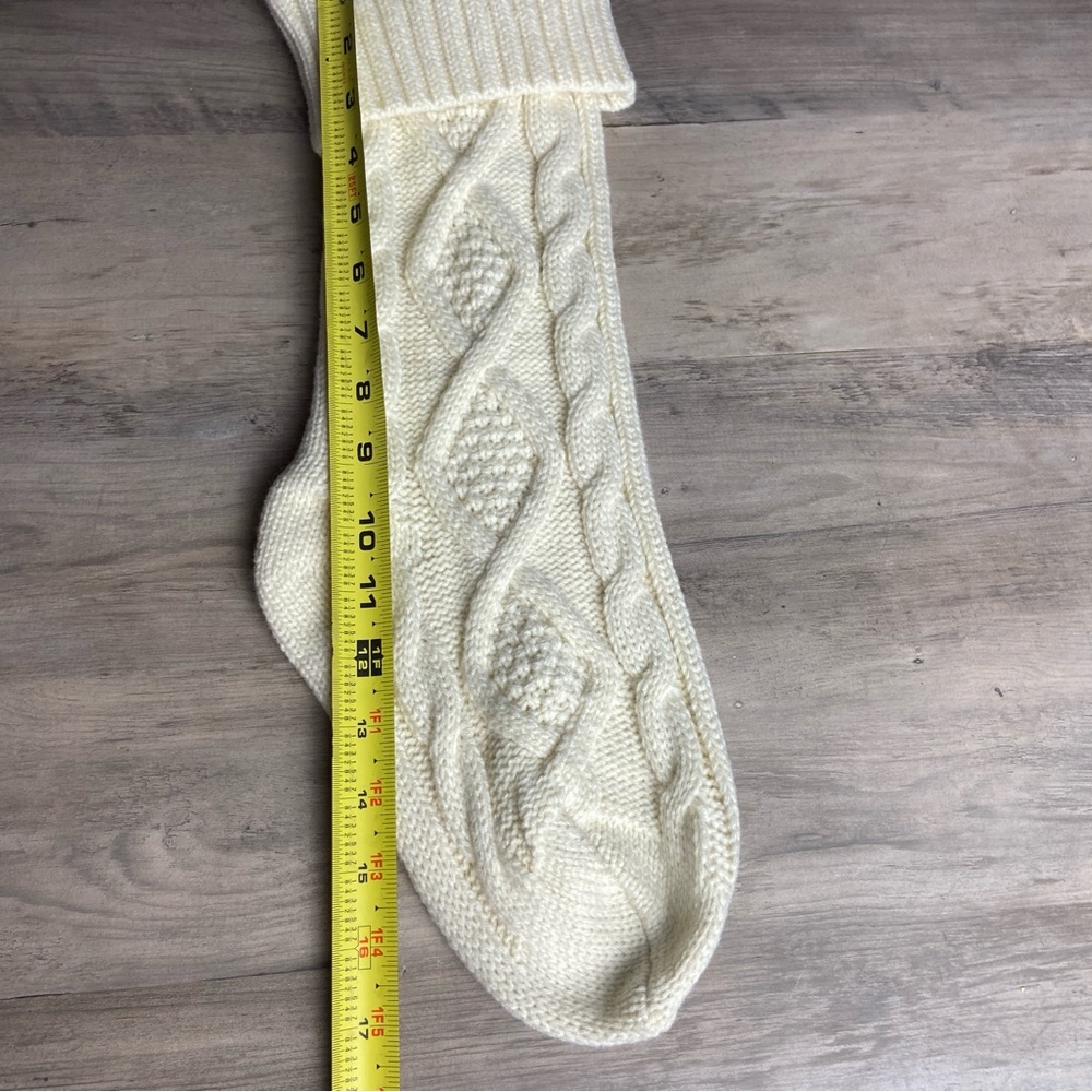 Ivory Cable Knit Christmas Stocking Cream Fishermans Sweater Stocking 17” - Picture 3 of 4